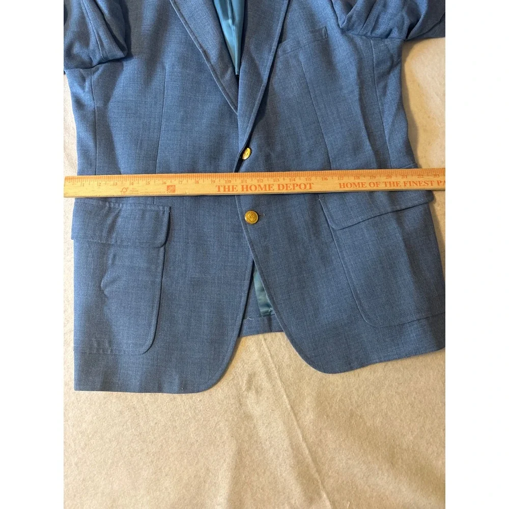 Stanley Blacker Blazer Men 38.5L Light Blue Gold Crest Button Preppy Sport Coat